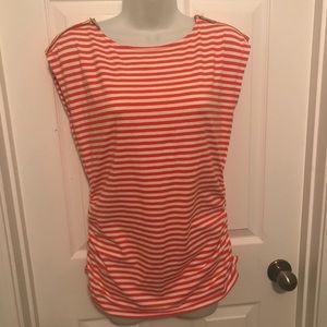 Michael Kors orange stripe tee with zipper detail
